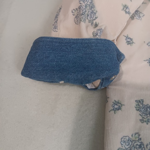 90s Wranglers Blue Cream Floral Cottagecore Corduroy  Pearl Snap Button Shirt 3X - Picture 7 of 11